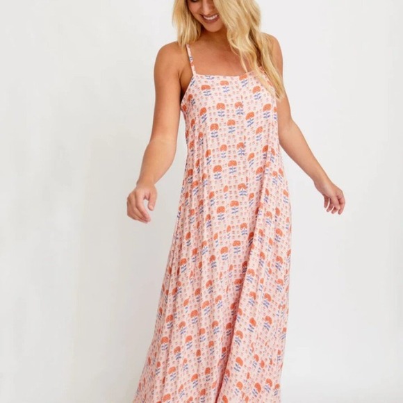 Citrine Dresses & Skirts - Citrine Swim Lizzie Dress Coral Block Print Floral Maxi Dress Large NEW